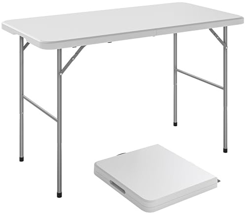 Outsunny Tavolo da Campeggio Pieghevole in HDPE, Tavolo da Picnic con 2 Altezze Regolabili e Maniglia per il Trasporto, 120 x 60 cm, Uso Interno ed Esterno per Patio, Spiaggia, BBQ, Bianco