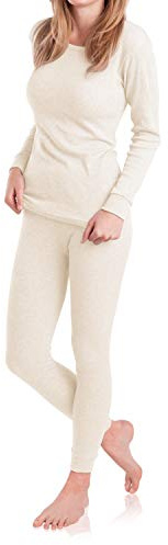 MT Conjunto de ropa interior térmica y de esquí para mujer, ropa interior cálida de manga larga con interior suave, crudo, L