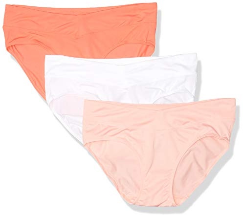 Warner's Women's Blissful Benefits No Muffin 3 Pack Hipster Panties, Sugar Coral/White/Peach Glow, XL