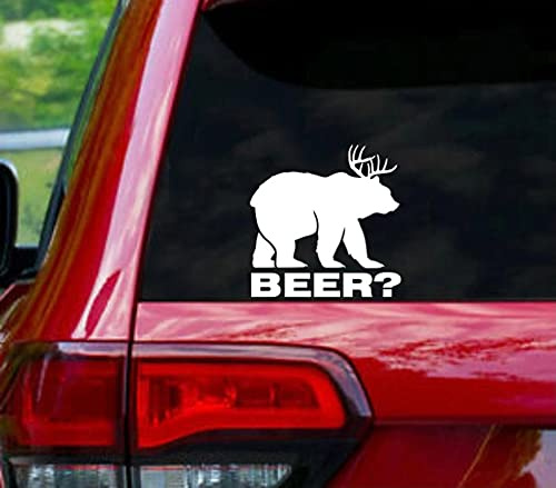 Bear Plus Deer Equals Beer Vinyl Die Cut Decal Sticker | Cooler Fridge |Cars| Trucks| Walls Toolbox Laptop | White | 5.5 in Decal