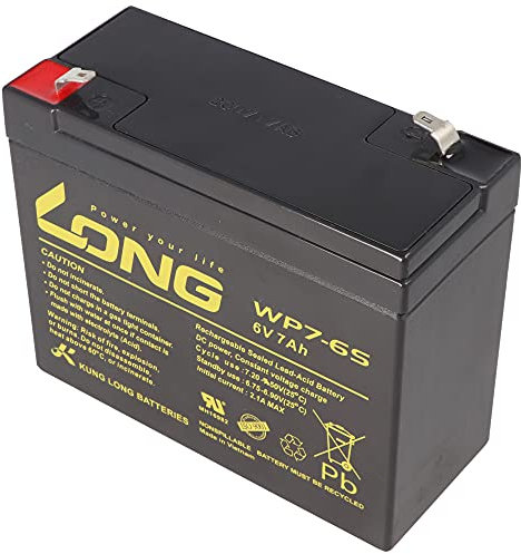 Kung Long WP7-6S F1 Blei-Vlies-Akku, 6Volt, 7Ah mit 4,8mm Faston Anschluss
