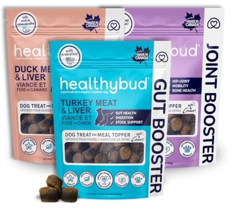 Healthybud Soft Chew Dog Treats and Food Toppers 4.6oz (Turkey Gut Support, Beef Joints Booster, Duck Calming Aid)