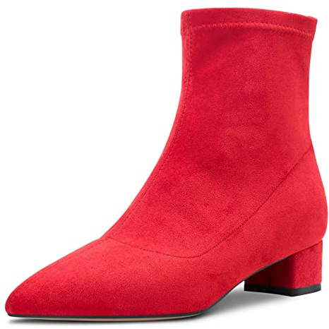 Castamere Donna Chunky Blocco Basso Tacco Heel Chiusa a Punta Stivaletti Slip-on Cerniera 3.5 CM Heels Classico Cute Scarpe Rosso A 36 EU