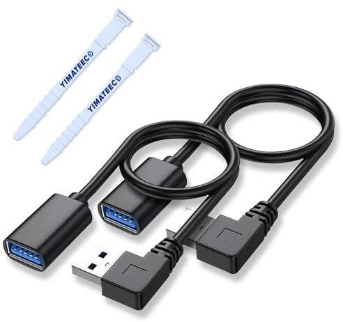 YIMATEECO Alargador USB 3.0 Extension Cable Macho Hembra, 90 Grados Ángulo recto de Datos USB Cable para Disco Duro, Unidad Flash USB (30cm, 2 Unidades, Negro)