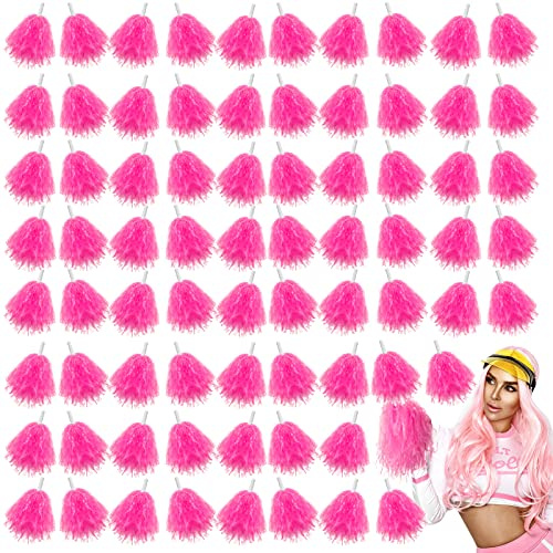 Meooeck 80 Pcs Cheerleading Pom Poms Sports Dance Spirit Cheer Pompoms with Handles Plastic Cheerleader Stuff for Sport Game Gymnastics Football Basketball Sports Team Dance Club Party(Pink)