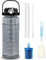 Filter Water Bottle 1.5L / 49oz,Black Fitness Hydration Bottles with Straw & Time Marker, Leak Proof Sports Water jug with Portable Handle -BPA Free-For Yoga, Gym, Office (Clear Black)