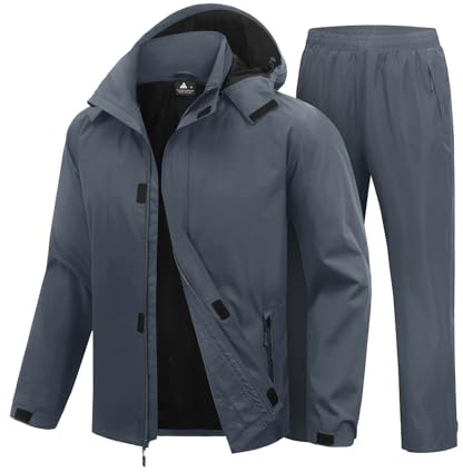 SWISSWELL Rain Suits for Men Waterproof Lightweight Windbreaker Jacket and Pants with Detachable Hood for Golf Hiking Travel Dark Grey Large