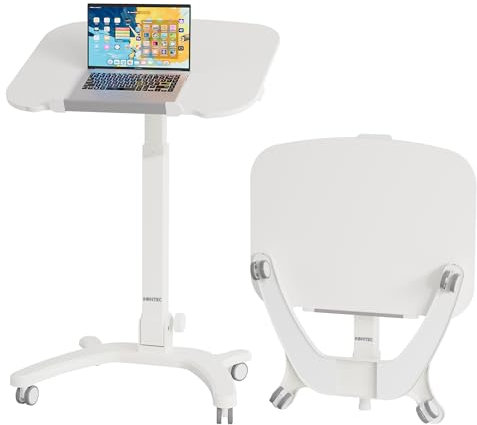 BONTEC Klappbarer Computertisch 65x50 cm, Höhenverstellbar mit 4 Rollen, Laptoptisch, Faltbar, Beistelltisch für Büro, Wohnzimmer, Schlafzimmer, bis 12 kg, Ideal für Heimarbeit und kleine Räume