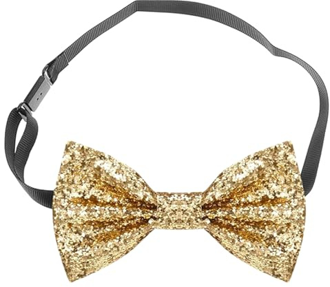 VILITI Sparkly Bow Tie,Black Sequin Bowtie Ties for Men,Adjustable Pre-Tied Tied Glitter Bows Clip Party Performance Festive Christmas Accessories,for Mens Boys Bachelor Dance Show Fancy Dress (Gold)