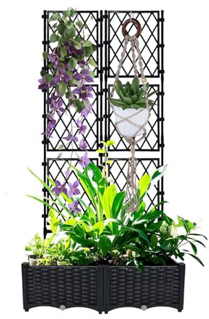 BUKLIYN Planter with Trellis - Raised Garden Bed with Trellis 75.5x31.5x16, Privacy Screen Planter Box with Drainage Hole, Outdoor Raised Garden Bed for Climbing Plants