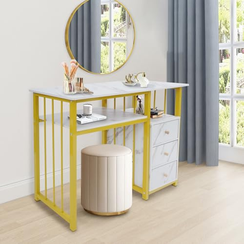 JUDEMII Escritorio con 3 cajones, mesa de clavos de madera, estructura metálica, mesa de manicura para técnico en casa, spa, salón de belleza, lugar de trabajo, color negro, 100 x 40 x 76 cm