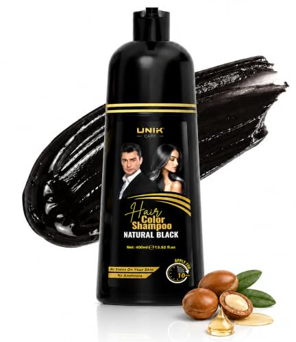 UNIK Care Black Hair Dye Shampoo 400ml– Instant Grey Coverage, Ammonia Free