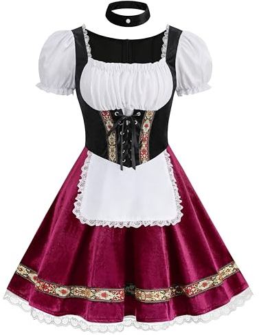 DELIVESS Women's Oktoberfest Costume, Velvet Dirndl Dress Adult German Bavarian Outfit for Halloween Carnival