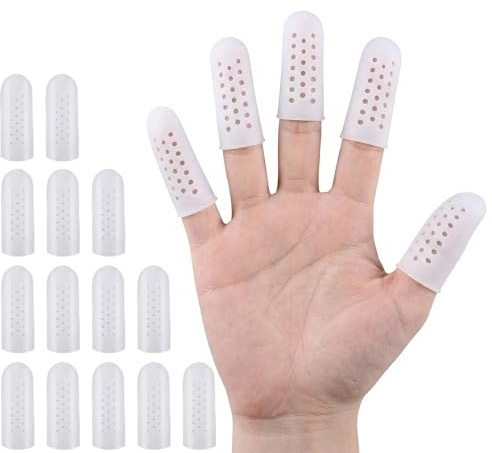 14 Pcs Gel Silicone Finger Protectors with Holes,Breathable Finger Cots Sleeves and Guards for Thumb and Fingers,Finger Bandages for Dry Skin,Cracking and Wound Protection,Fingertip Caps for Trigger