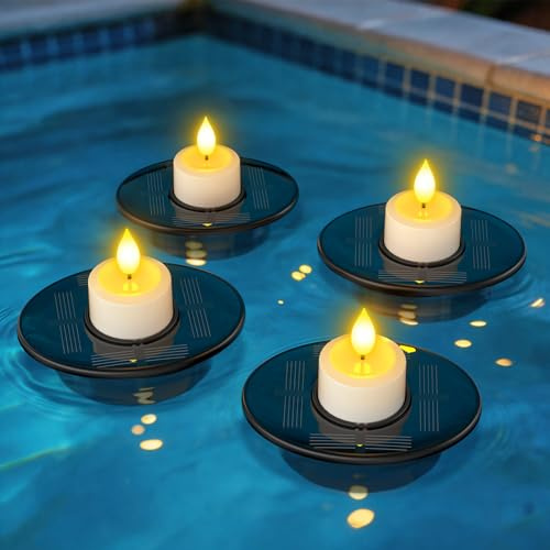 PChero Set di 4 luci solari galleggianti per piscine, luci a energia solare, IP68, impermeabili, con sensore di luce, per piscina, giardino, terrazza, balcone, decorazione esterna