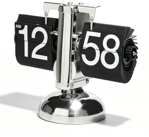 EQULIUS Reloj de escritorio con tapa, reloj de escritorio retro digital, reloj de mesa vintage, reloj de mesa con digital, rotación automática, minimalista con una sola base, coche mecánico para el
