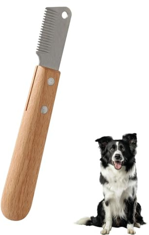 Cepillo Deslanador para Perros - Peine de Acero Inoxidable con Mango de Madera, Herramienta Stripping para Eliminar Subpelo y Pelo Muerto - Cuchilla Stripping para Mascotas de Pelo Duro (B)