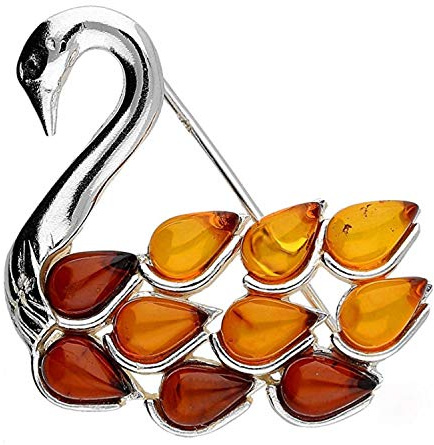 Fågeltema bärnsten brosch stift/klämma i vintagestil för kvinnor – 925 sterlingsilver – välj mellan 5 olika stilar. Presentförpackad e sterlingsilver, colore: Svart/silver, cod. BRMP5010-M&M-TDA