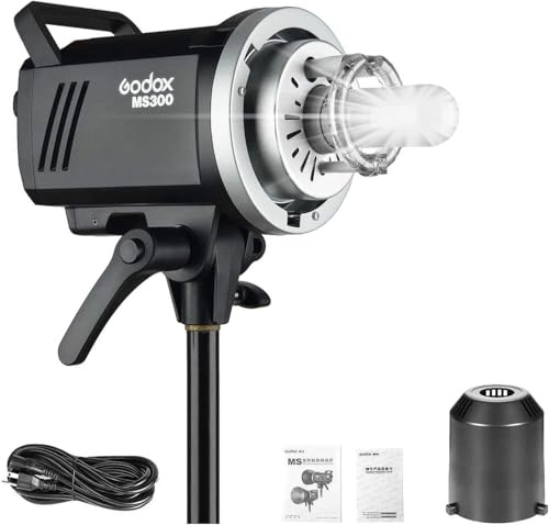 Godox MS300 300WS GN58 Flash Studio Strobe Monolight with Bowens Mount,Built-in Godox 2.4G Wireless System,0.1～1.8S Recycle time, Anti-Preflash, 1/32 to 1/1 Power Output,150W Modeling Lamp