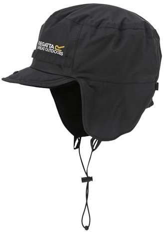 Regatta Men's Padded Igniter Waterproof Trapper Hat with Hydrafort Taslan Fabric, Perfect for Hiking, Walking & Outdoors Black