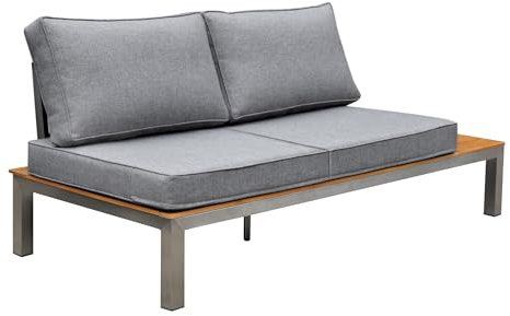 OUTFLEXX 2-Sitzer Sofa in Silber und grau Edelstahl & FSC-Teakholz & Textil 168x79x64 cm, Zweisitzer, Gartensofa