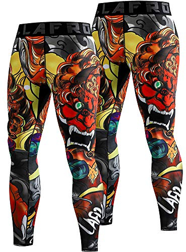 Lafroi, Leggings da uomo YSK08, ad asciugatura rapida, a compressione e aderenti Leone Danza X2 XL