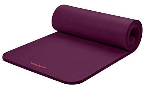 Retrospec Solana Yoga Mat 1 Thick w/Nylon Strap for Men & Women - Non Slip Exercise Mat for Home Yoga, Pilates, Stretching, Floor & Fitness Workouts - Boysenberry