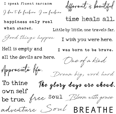 Everjoy Realistic Inspirational Quotes Words Temporary Tattoos - 20 Individual Line Pcs Waterproof Tattoos for Women and Men