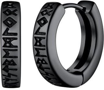 Punk Hoop Earrings for Men Black Stainless Steel Norse Viking Rune Ear Hoops Woman Birthday Party Gift