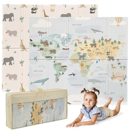 MS Fancy - Tappeto da gioco per bambini, 180 x 200 cm - Fronte-retro, Tappetino super imbottito (1,5 cm di spessore), Pieghevole e con Borsa per il trasporto