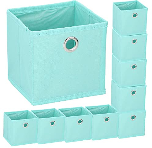 Murago - 10er Set Faltbox ca. 15x15x15 cm Mint - Würfel Aufbewahrungsbox faltbar Einschub Korb Schubladen Unterwäsche Organzier klappbare Boxen Stoff Regalkorb klein 10er Set