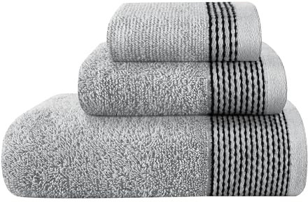 GLAMBURG Ultraweiches 3er-Pack Baumwollhandtuchset bestehend aus einem übergroßen Badetuch 70 x 140 cm, einem Handtuch 40 x 60 cm und einem Waschlappen 30 x 30 cm, hellgrau