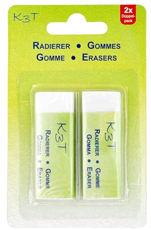 K3T Lot de 2 gommes, couleur blanche, (l x p x h) 6 x 2 x 1 cm, n° d'article 44212