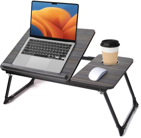 Laptopskrivbord för sängsoffa, justerbart sängbord laptopbord med vikbar benkopphållare, laptopstativ för säng, sängskrivbord för bärbar dator, bärbart knäbord sängbricka bord för bärbar dator och att