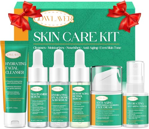 Skin Care Set for Women Teen - Hydrating & Anti-Aging Facial Routine Skincare Products Gift Set,Cleanser,Toner,Retinol Serum,Niacinamide Hyaluronic Acid Serum & Face Cream - Gifts for Women Christmas