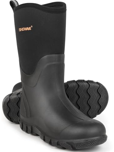 Showave Classic Men's Rubber Boots Waterproof Rain Boots Insulated Neoprene Boot Mud Boot for Farming Hunting Gardening Yard Chore Working, Size 10,Black