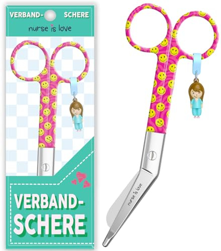 Nurse is Love Ciseaux infirmier, Ciseaux pour Bandage Medical | Lames Aiguisées a Bout Rond Idéal pour Coupe Pansement Compressif | Infirmiere Accessoires | Motifs exclusifs et Uniques