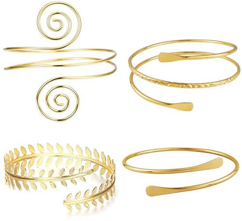 ZKFSIE 4 Pcs Gold Arm Cuff Set, Adjustable Upper Arm Cuff for Women, Stylish Jewelry for Everyday Wear and Special Occasions