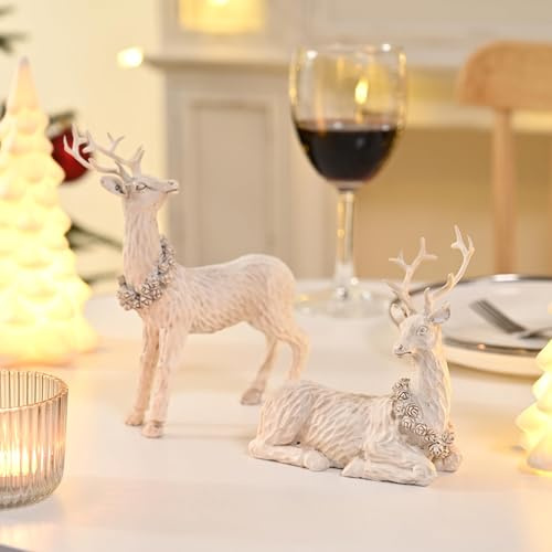 Charfia Weihnachtsdeko Innen Figuren, 2 Stück Weihnachts Hirsch Rentier Deko Weihnachten Weihnachtsfiguren Weihnachtsdeko Tisch, Christmas Decorations Weinachtsdekorationen Weihnachten Deko Tischdeko