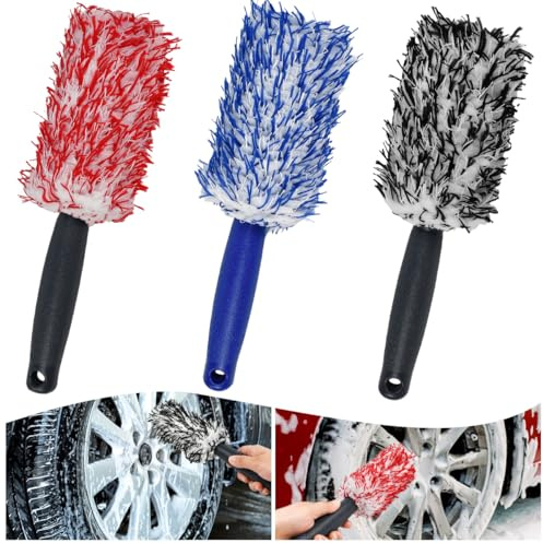 VGECEE 3 Pezzi Spazzola Cerchi Auto, Spazzola per Cerchioni in Microfibra Pulisci Ruote Senza Graffi Spazzola Pulisci Cerchioni Auto Spazzola Lavaggio Auto per Pulizia per Tutti i Tipi di Cerchioni