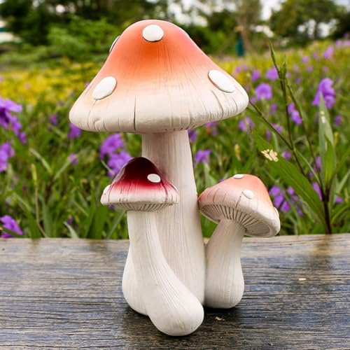 Lawnoval Garten-Pilz-Ornament, handgefertigt, Kunstharz, Rot und Weiß, Wetter-Dekoration für drinnen und draußen