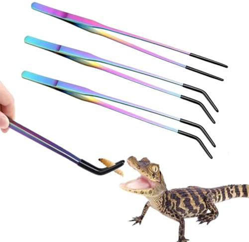 XIAGER 3pcs Reptile Feeding Tongs,Stainless Steel Feeding Forceps for Reptiles,Straight & Curved Tweezers Tool,Long Rubber-Tipped Food Pliers for Aquarium & Terrarium,Bearded Dragons,Snakes,Lizards