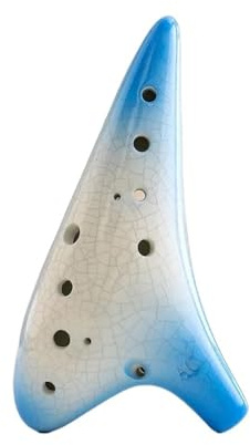Ocarina 12 Hole Ocarina Ceramic Vessel Flute Crackle Pattern Wind Musical Instrument with Simple Music Score Rope for Beginners(Blue-white)