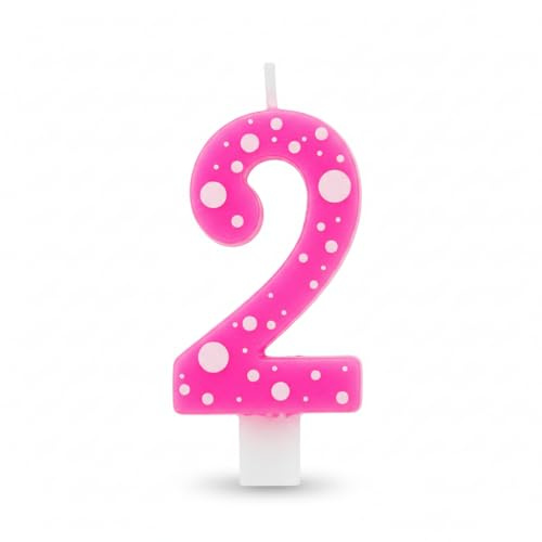Candela Compleanno con Pois, Paraffina, 12,5 cm, Fiamma Stabile (rosa 2)