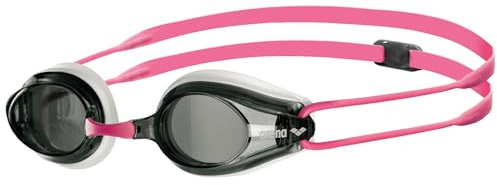ARENA Tracks Unisex Adult Essential Racing Swim Goggles for Competitive Swimmers FINA-Approved Anti-Fog Coated Non-Mirror Lens, White/Smoke/Fuchsia
