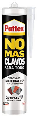 Pattex No Más Clavos Para Todo Crystal, adhesivo de montaje resistente a temperaturas extremas, pegamento fuerte en superficies húmedas, adhesivo transparente, 1 cartucho x 290 g