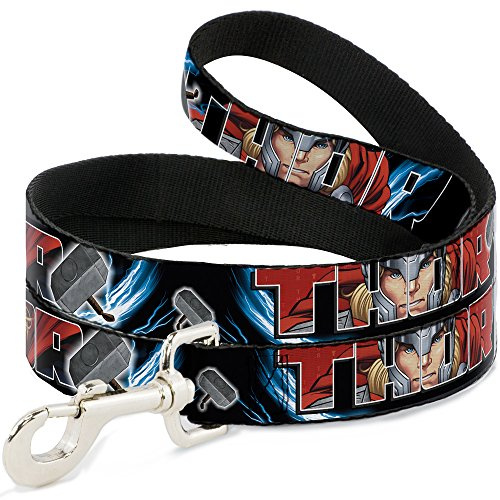 Buckle-Down Pet Leash - THOR Poses/Hammer - 4 Feet Long - 1.5 Wide