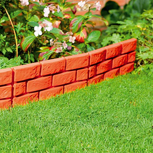 Parkland Pack of 4 Terracotta Instant Brick Effect Plastic Garden Border Lawn Edging Plant Border Decorative Flower Bed Interlocking Stone Effect - Simply Hammer In
