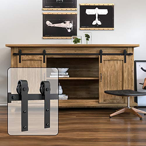 WINSOON 5FT Super Mini Barn Door Hardware Kit, Double Doors, J Shape Hanger