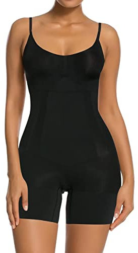 SHAPERX Damen Shapewear Bauchweg Body Shaper Figurformender Ganzkörper Formende Bodys Abnehmen Shaping Bodysuit, UK-SZ6224-Black-M
